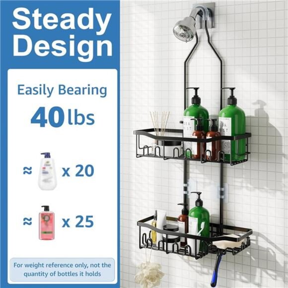 Upgraded Extended Length Shower Organizer with Hooks, Rustproof Shampoo Soap - Picture 5 of 14